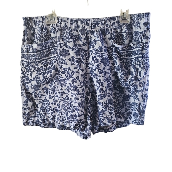J. Jill Pants - J. JILL linen blend blue floral pattern pull on comfy shorts sz large WS49